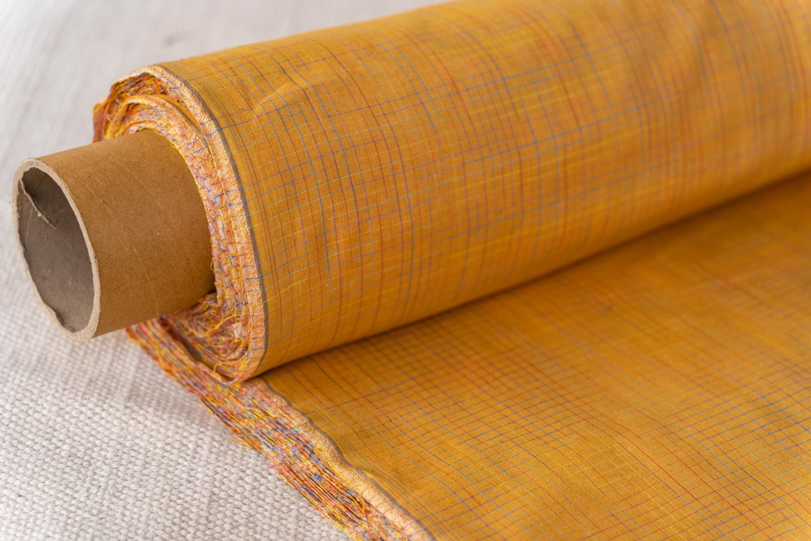 Golden Checks Khari Cotton Blend Fabric
