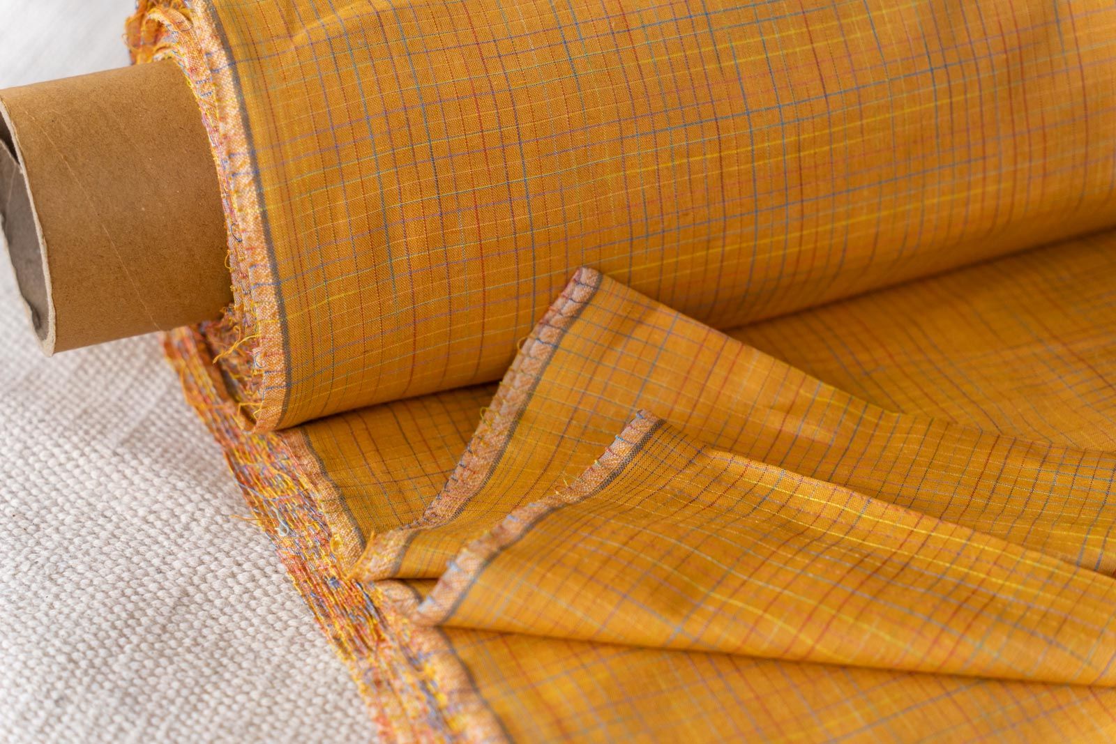 Golden Checks Khari Cotton Blend Fabric