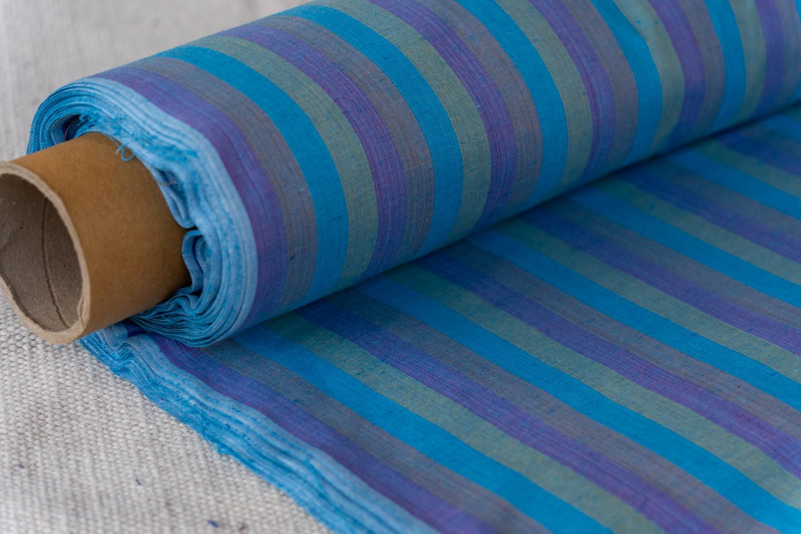 Blue Stripes Khari Cotton Blend Fabric 