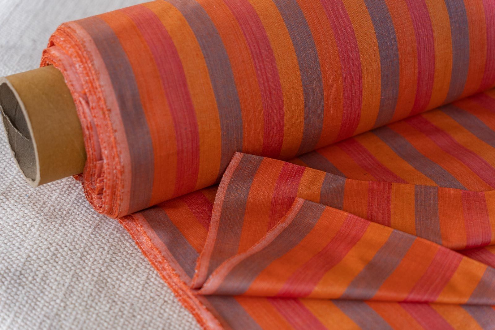 Orange Stripes Khari Cotton Blend Fabric(2.25 Mtr)