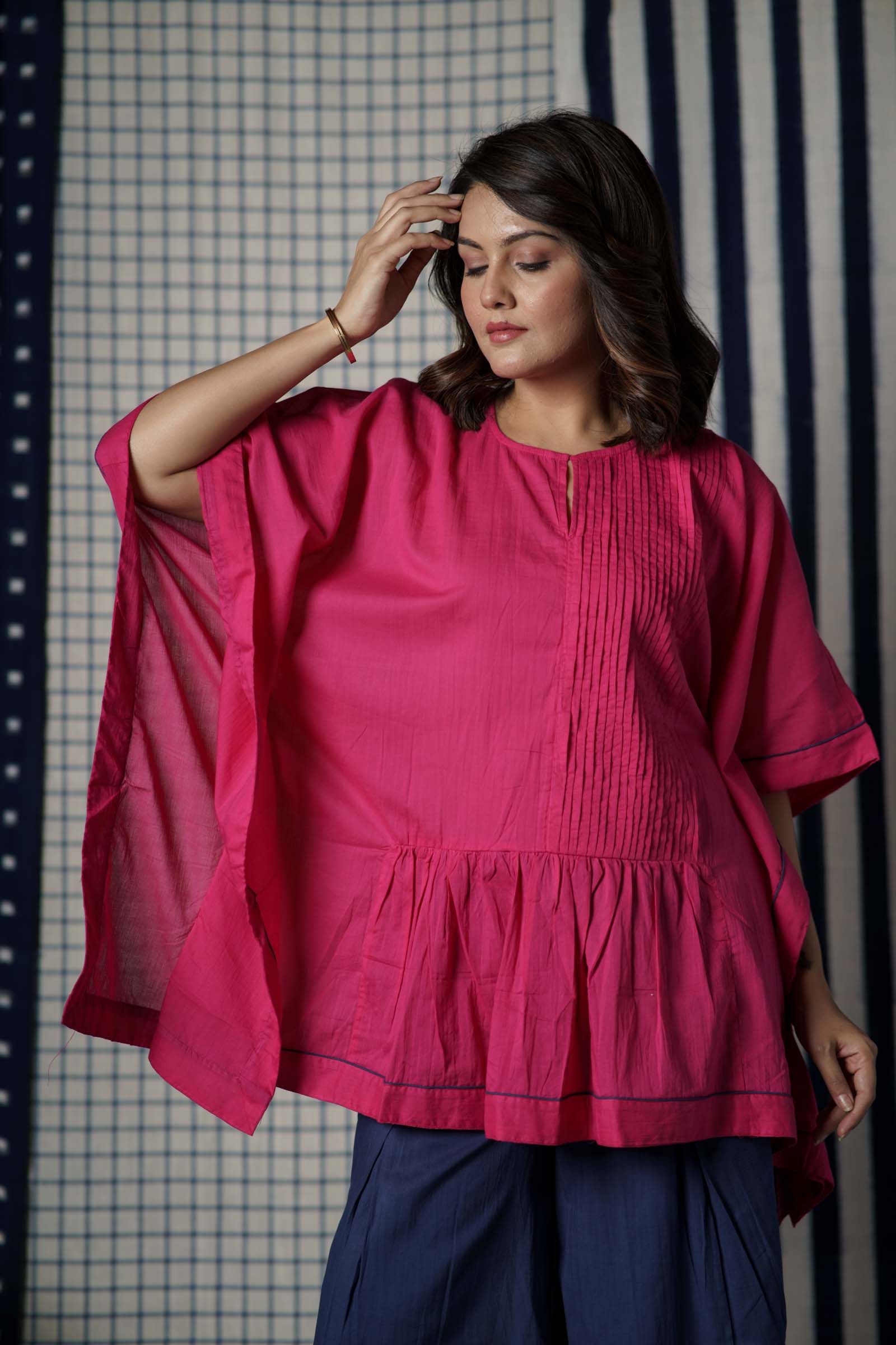 Fuchsia Mulmul Kaftan Top