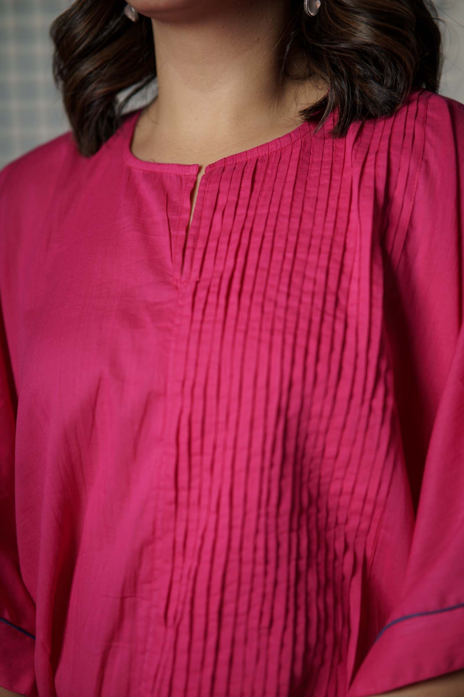 Fuchsia Mulmul Kaftan Top