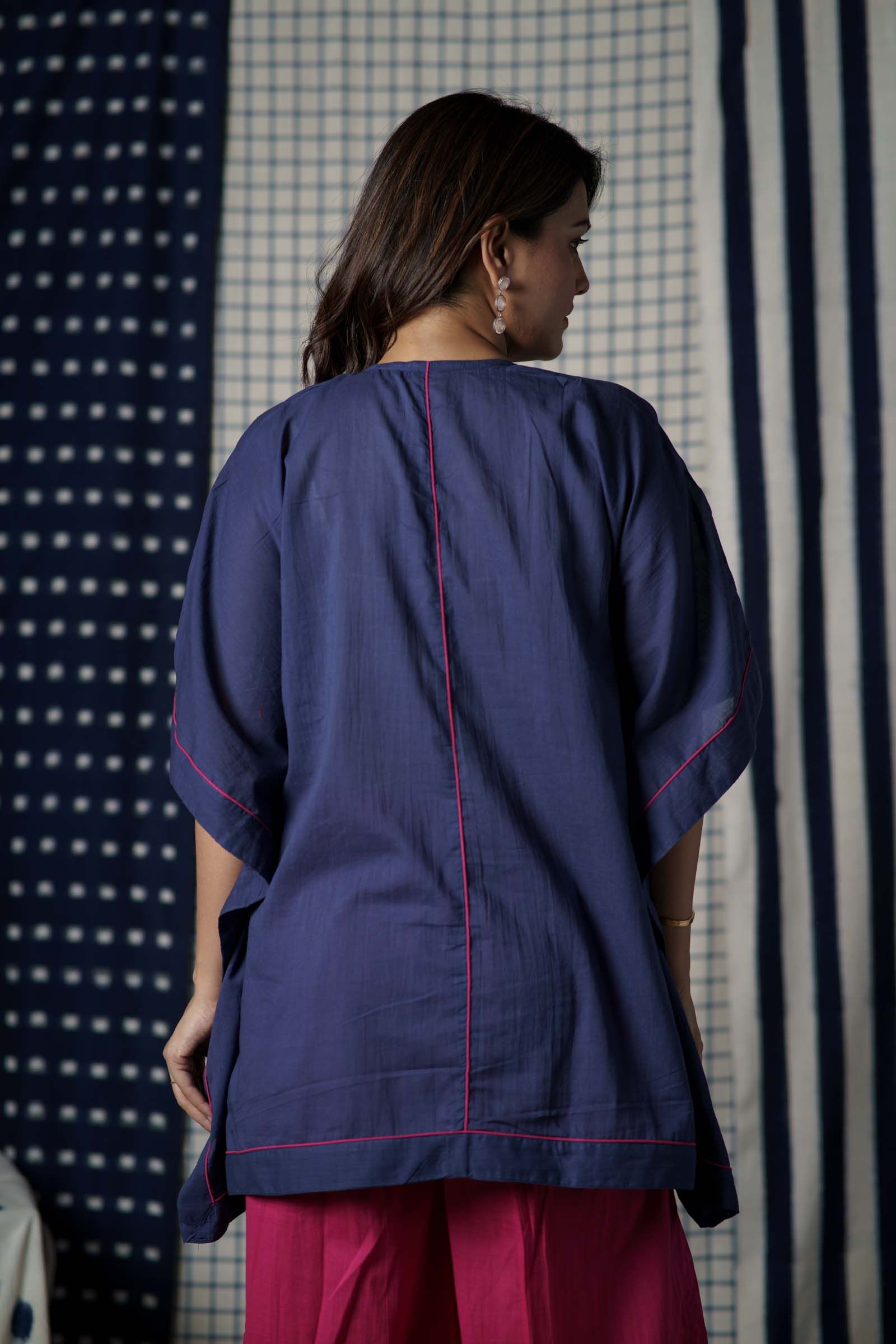 Navy Mulmul Kaftan Top