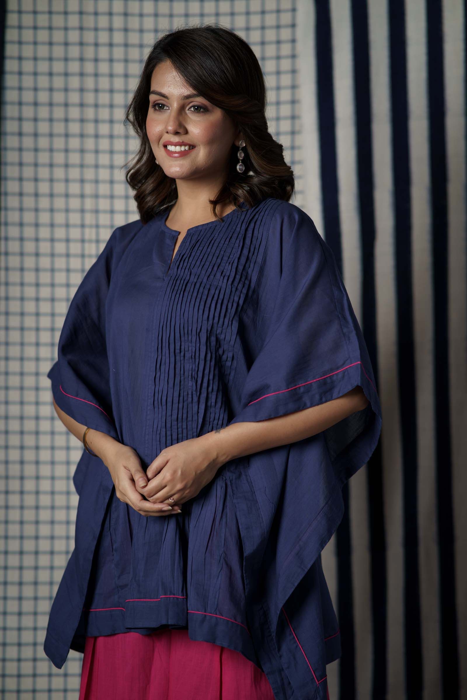 Navy Mulmul Kaftan Top