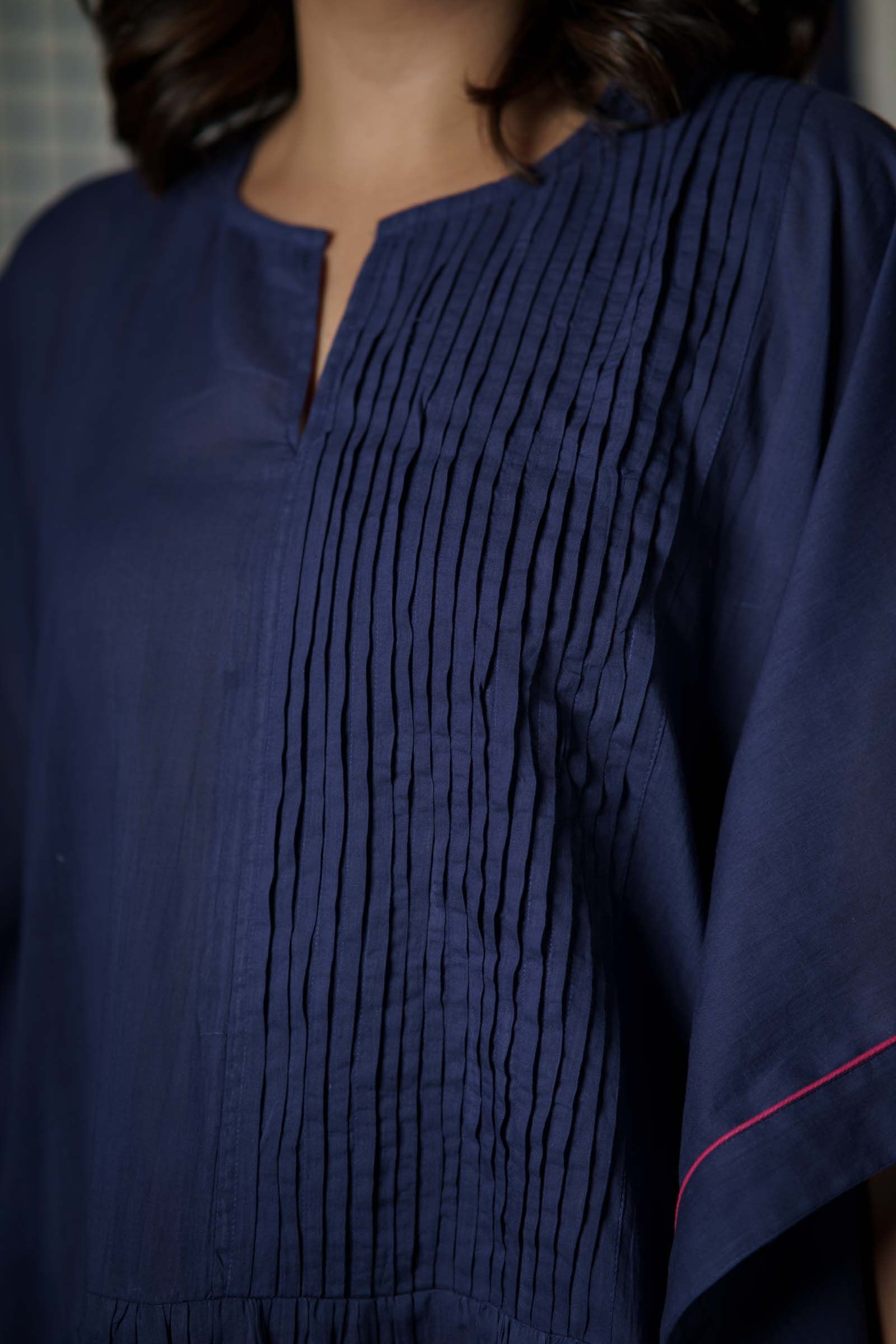 Navy Mulmul Kaftan Top