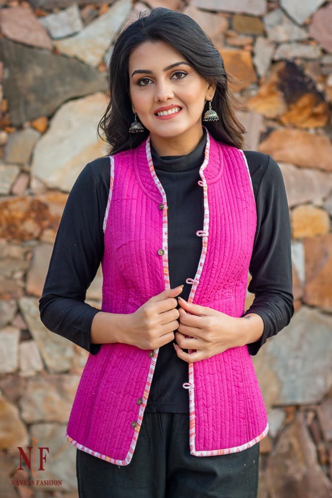 Pink Reversible Cotton Quilted Sleeveless Jacket
