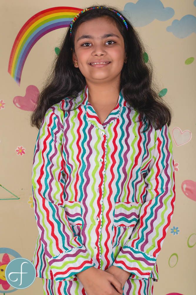 Multicolor Waves Kids Cotton Night Suit