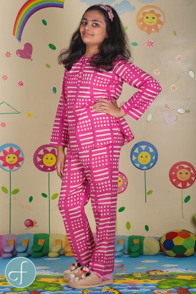 Pink Kids Cotton Night Suit