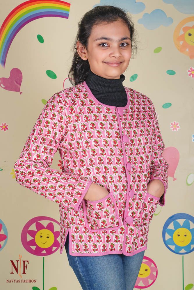 Pink Red Reversible Quilted Kids Jacket