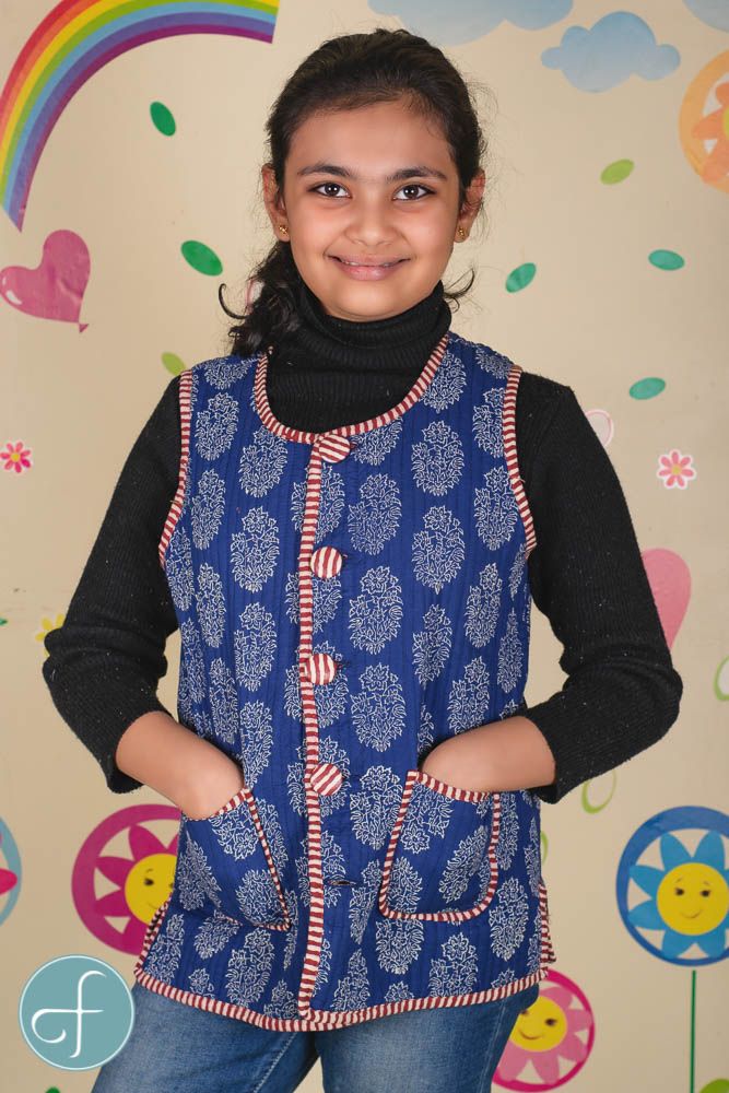 Blue Reversible Quilted Sleeveless Kids Jacket