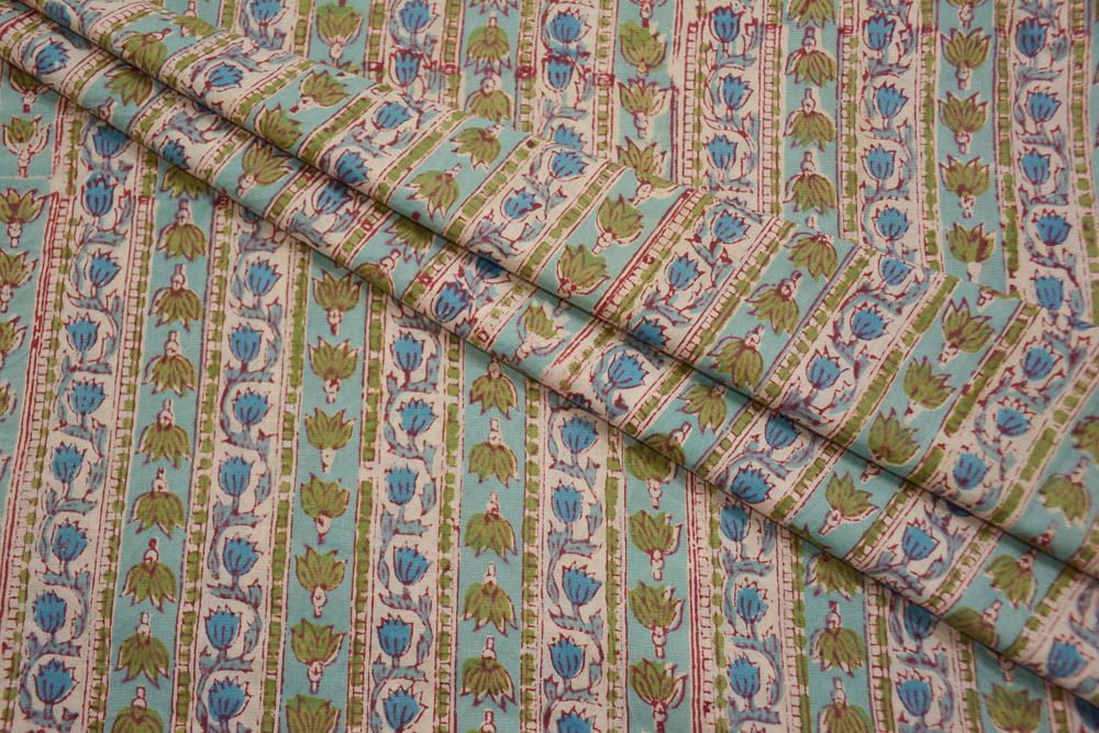 Green Blue Striped Cotton Fabric