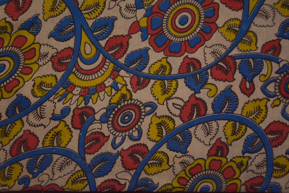 Floral Hand Block Printed Kalamkari Fabric