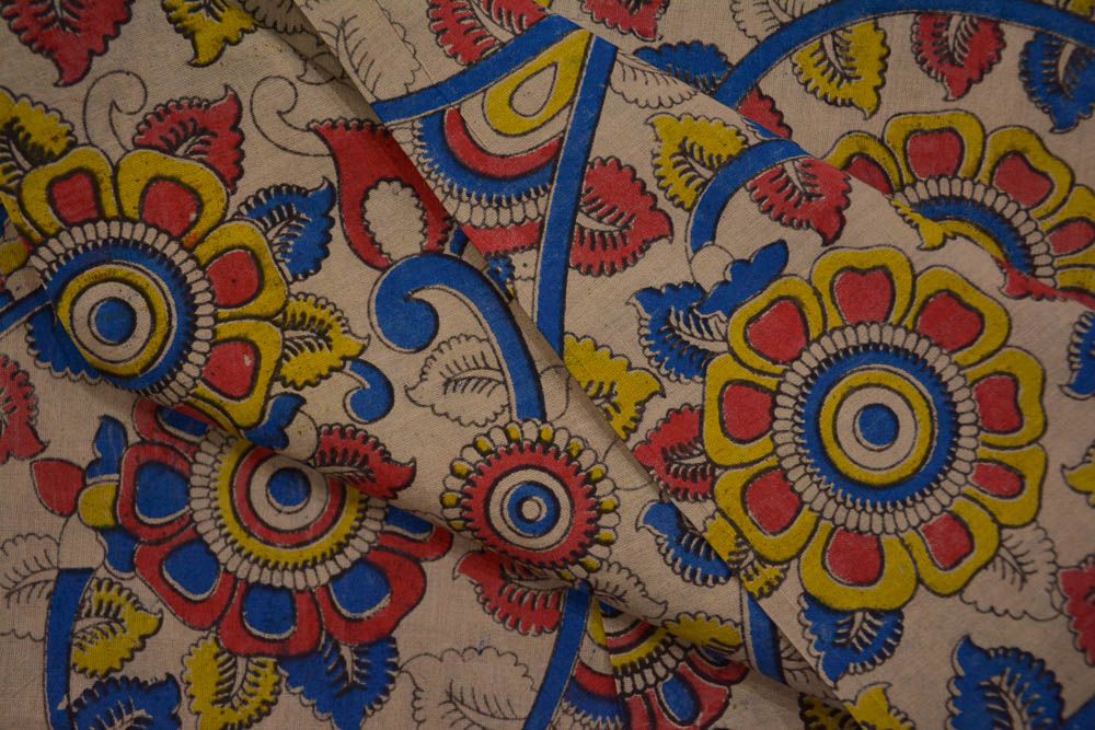 Floral Hand Block Printed Kalamkari Fabric