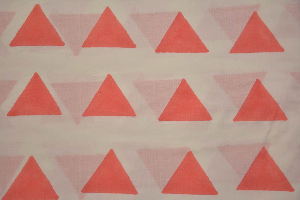 White Peach Triangle Block Printed Cotton Fabric