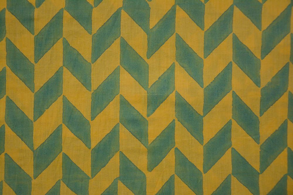 Green Designer Block Printed Cotton Fabric