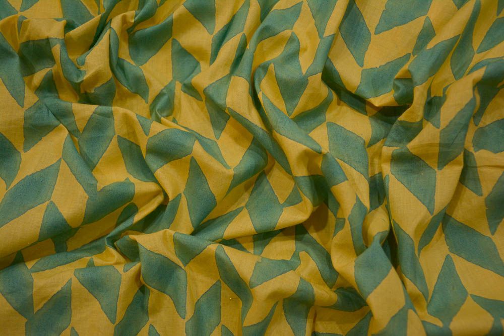 Green Designer Block Printed Cotton Fabric