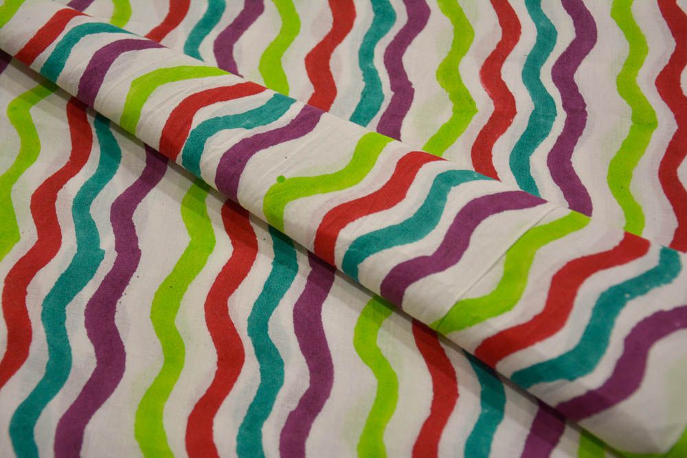 Multicolor Waves Block Printed Cotton Fabric