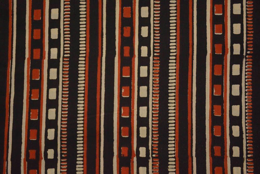 Bagru Red Black Block Printed Cotton Fabric
