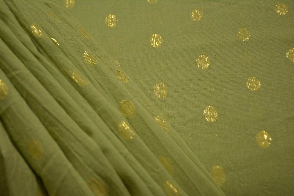 Antique Green Golden Zari Striped Cotton Fabric
