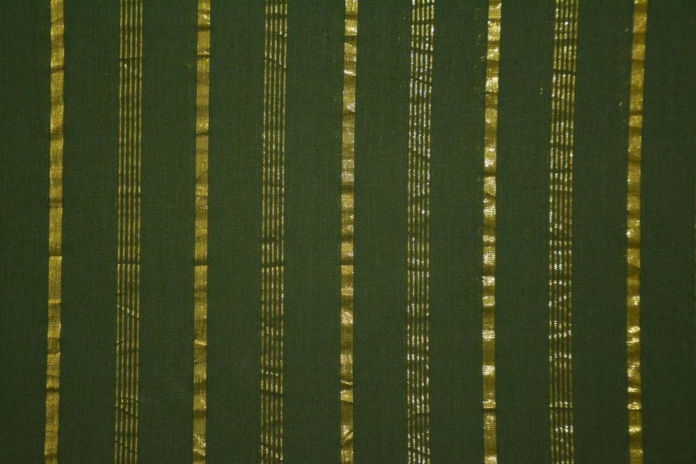 Moonlight Green Golden Zari Striped Cotton Fabric