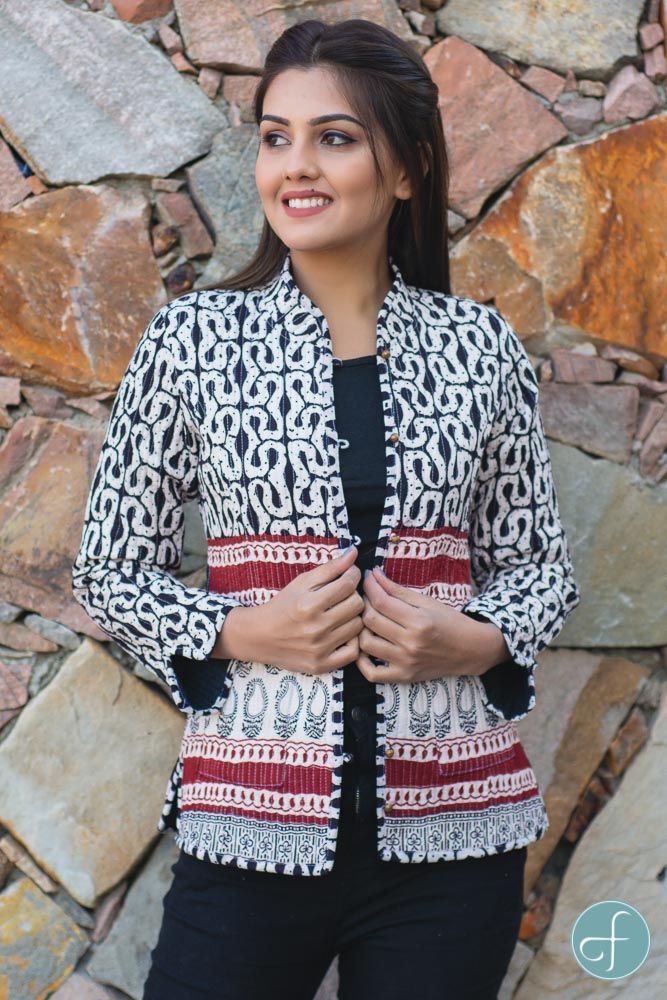 Black White Bagh Cotton Quilted Jacket