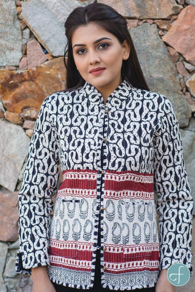 Black White Bagh Cotton Quilted Jacket