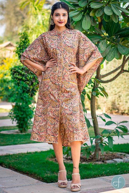 Kalamkari Block Printed Cotton Kaftan Dress