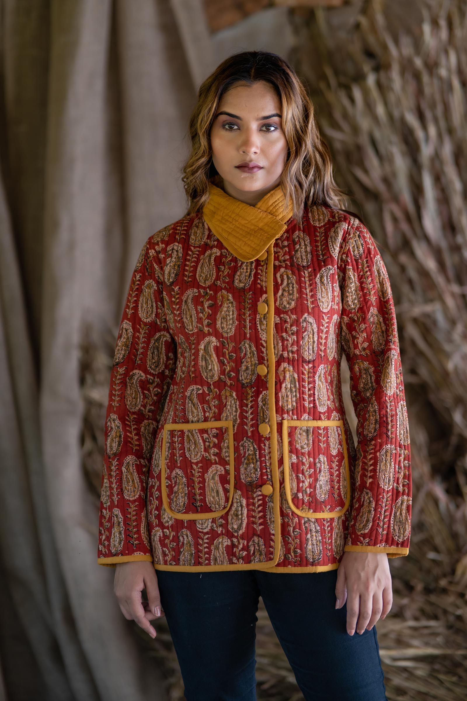Rust Red Kalamkari Quilted Bukhara Jacket