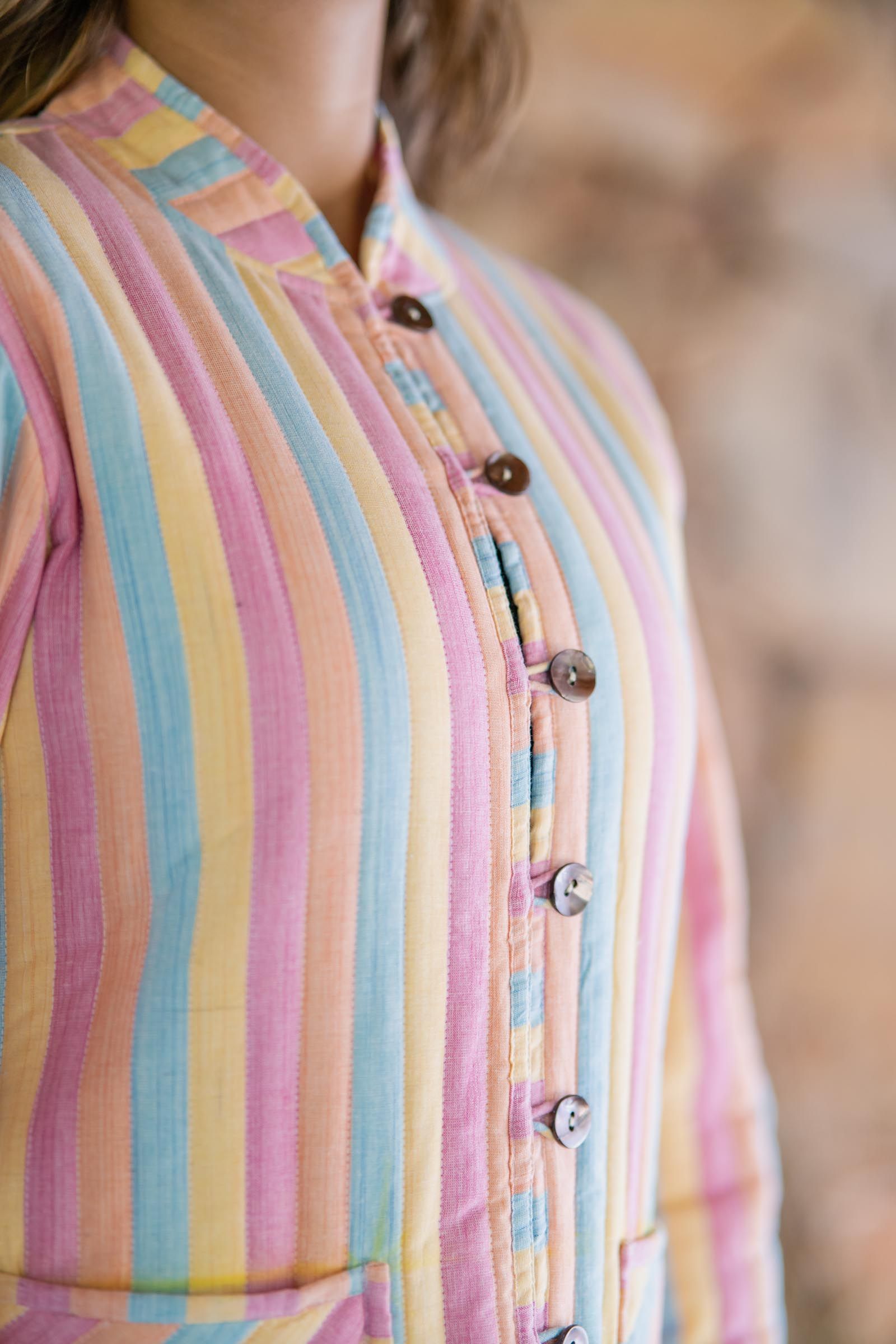 Multicolor Stripes Cotton Reversible Quilted Jacket
