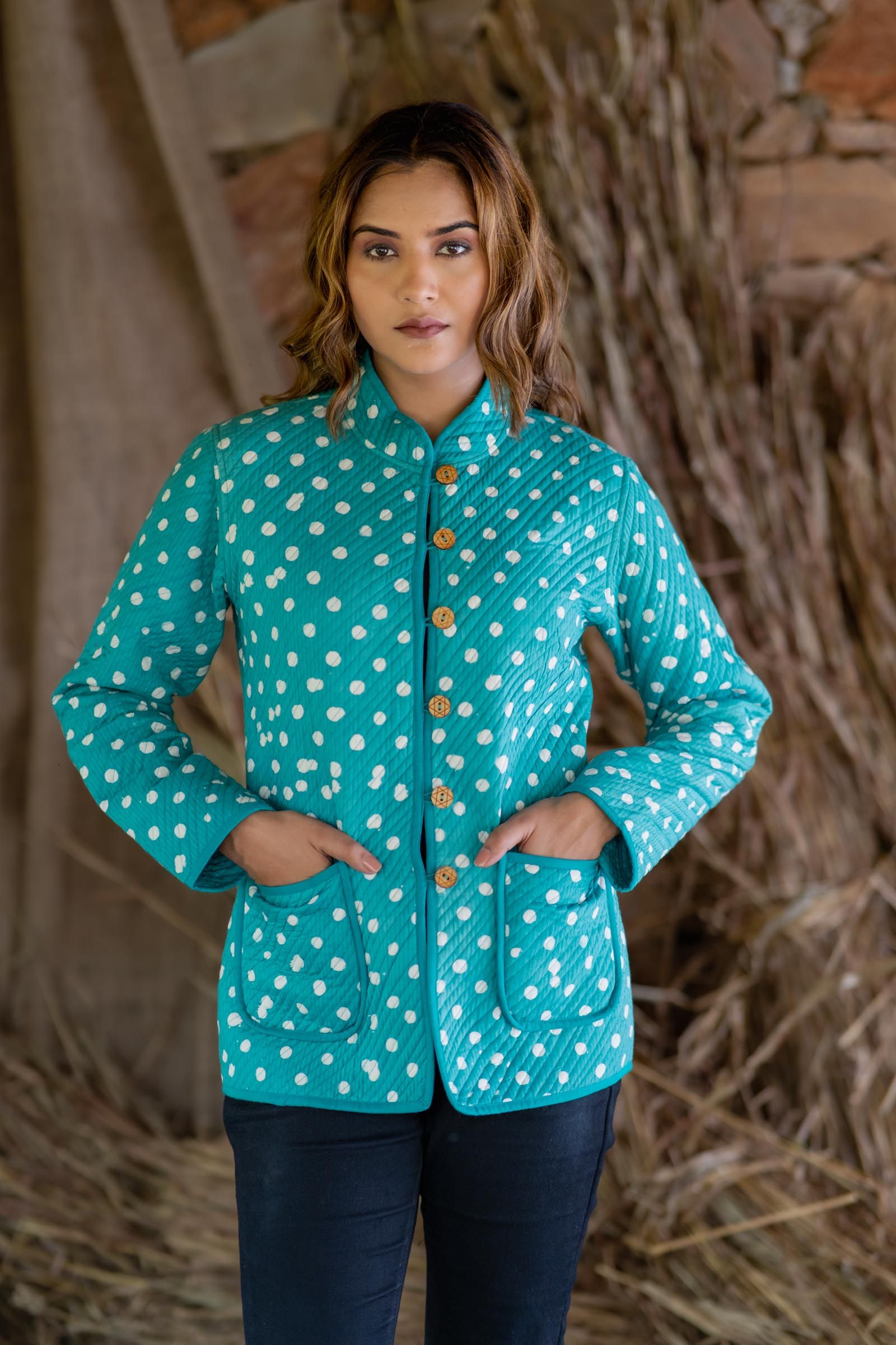 Green Polka Reversible Quilted Jacket