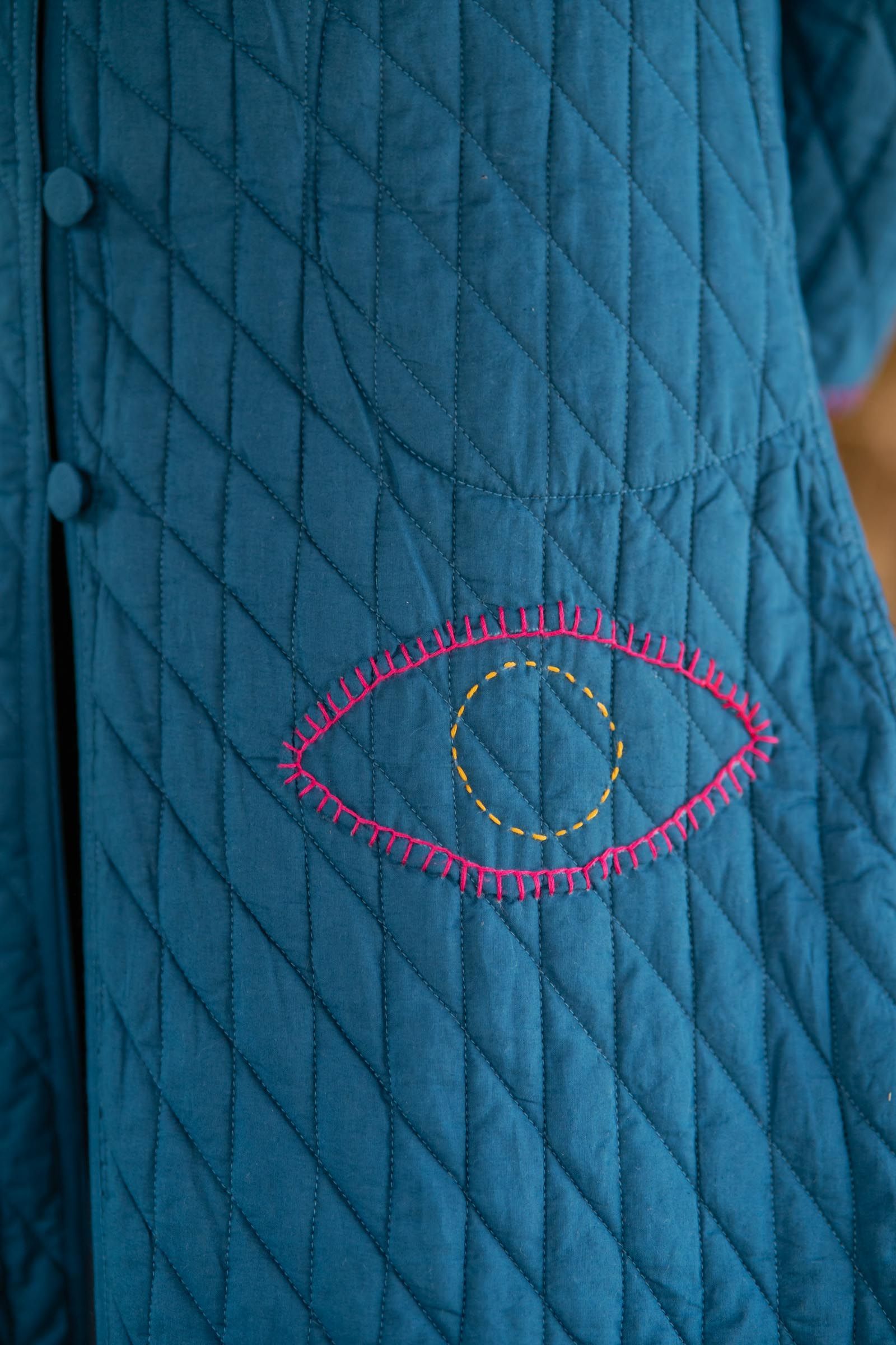 Teal Patch Work Quilted Coat