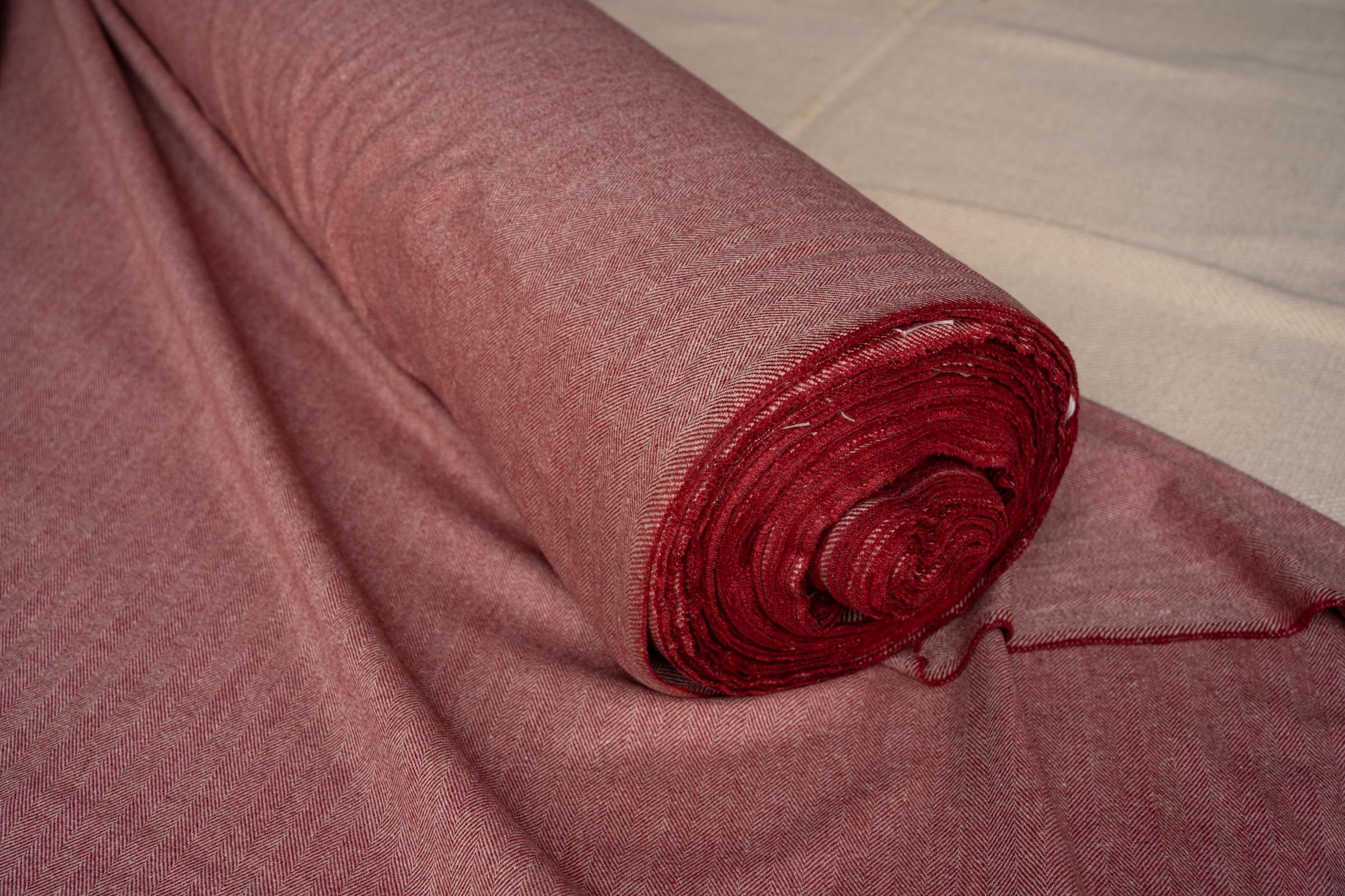 Brick Red Herring Bone Tweed Wool Fabric