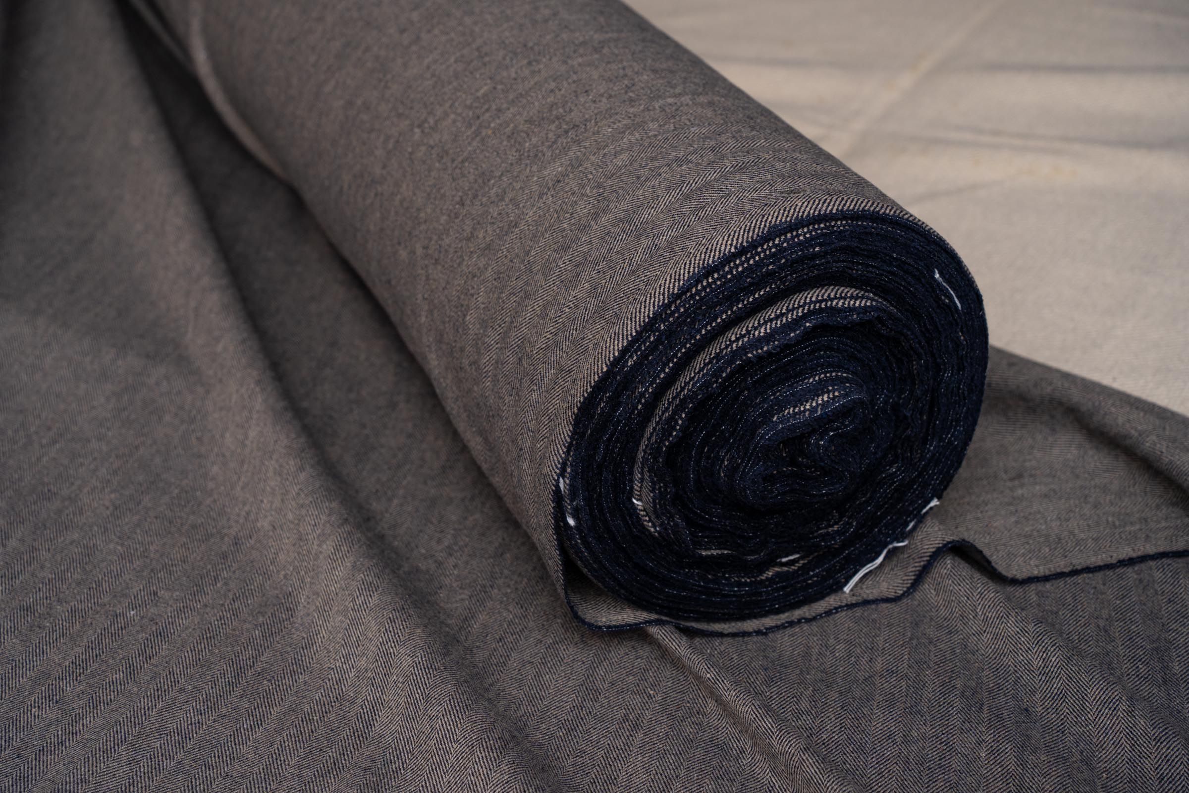 Metal Grey Herring Bone Tweed Wool Fabric