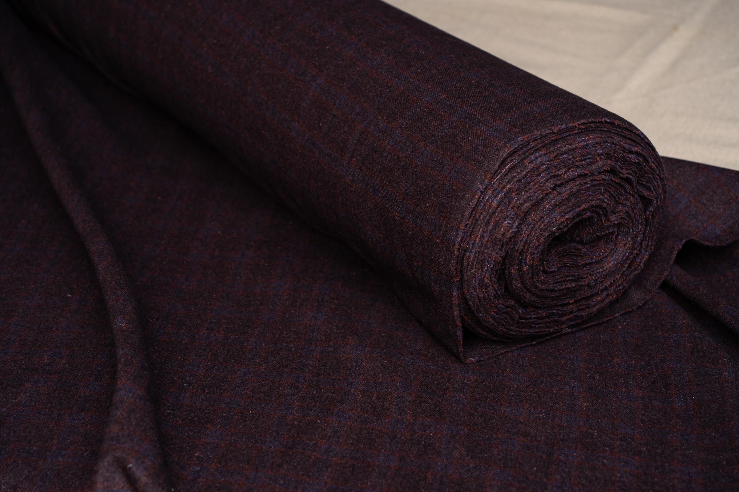 Dark Blue Checks Tweed Wool Fabric