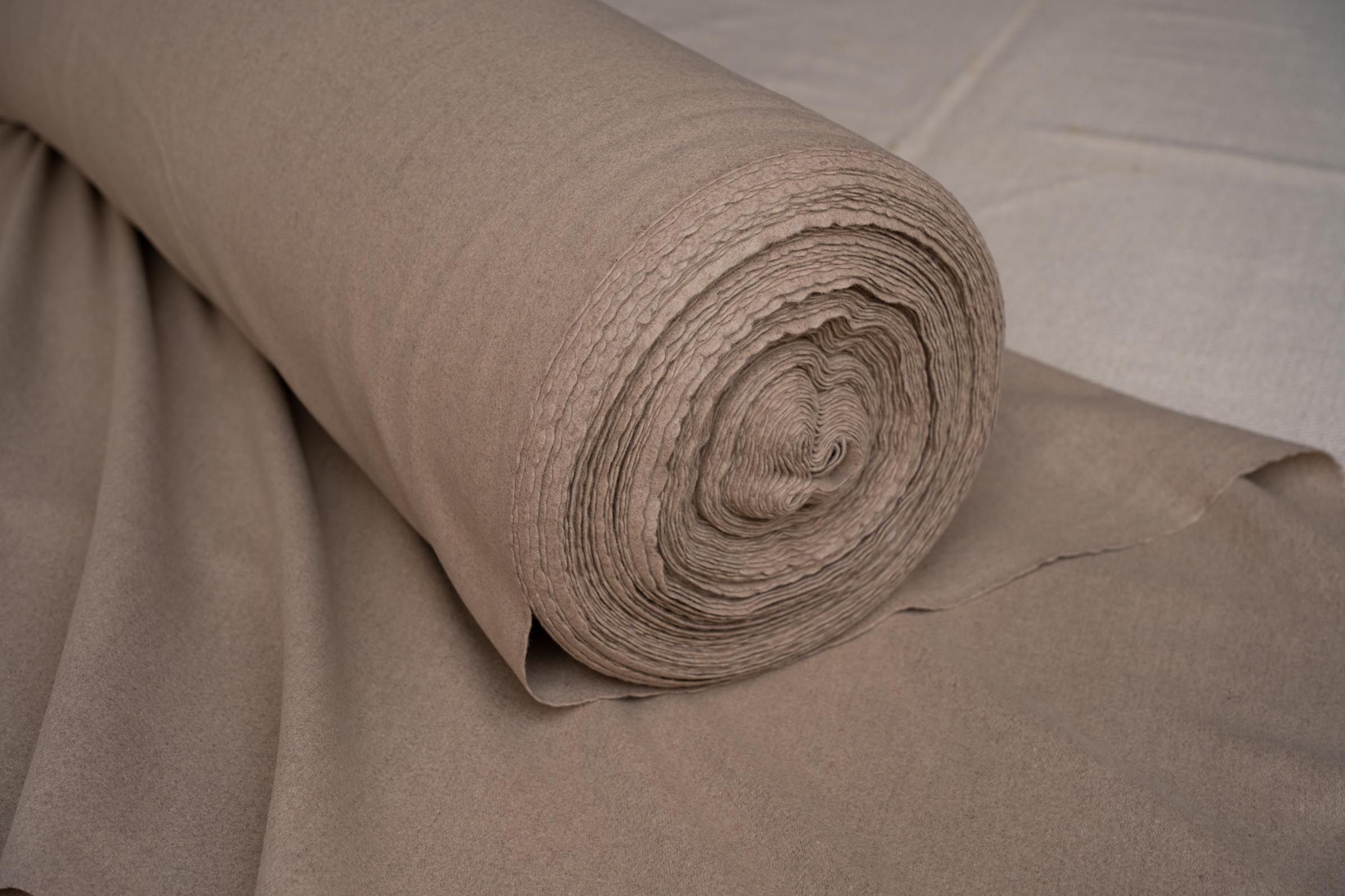 Beige Solid Tweed Wool Fabric