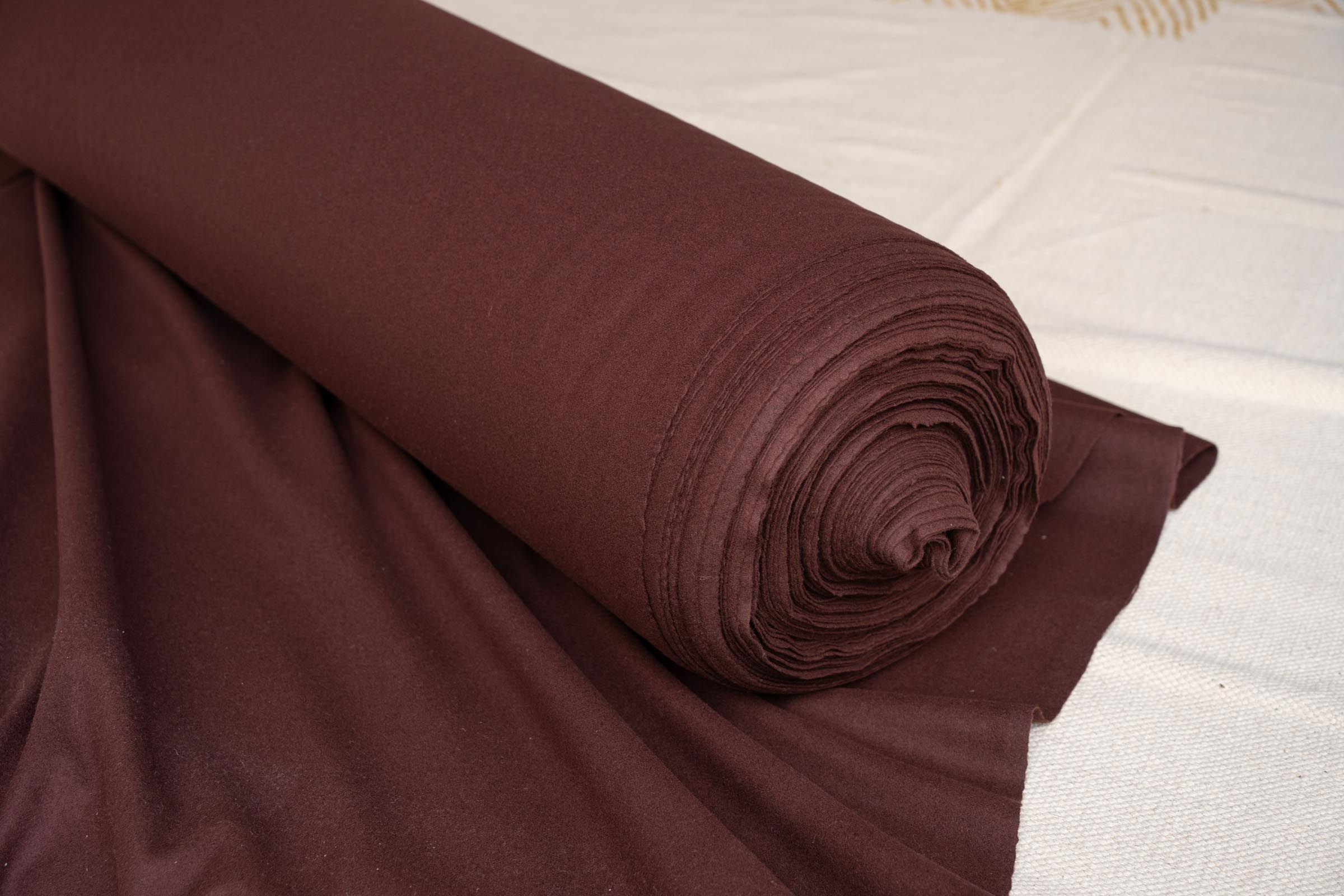 Walnut Brown Solid Tweed Wool Fabric