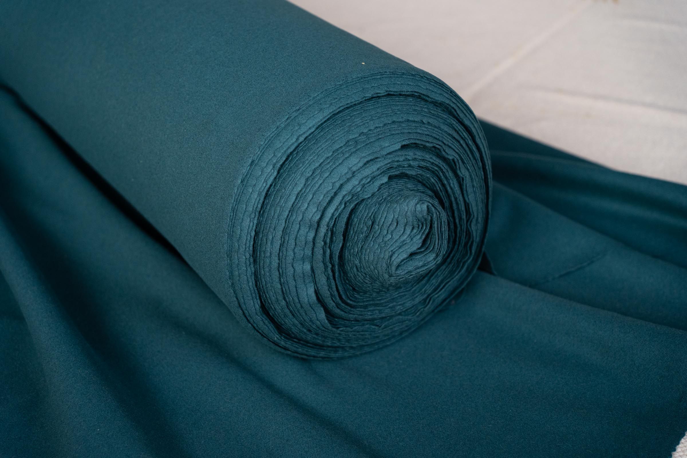 Teal Green Tweed Wool Fabric