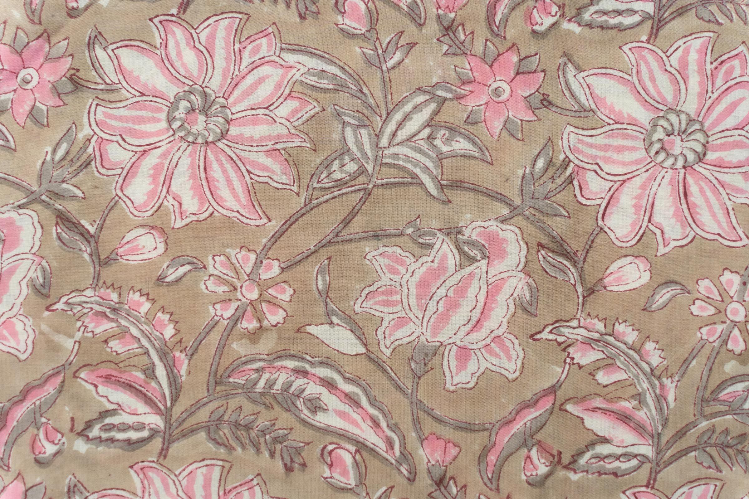 Pink Floral Block Printed Fabric