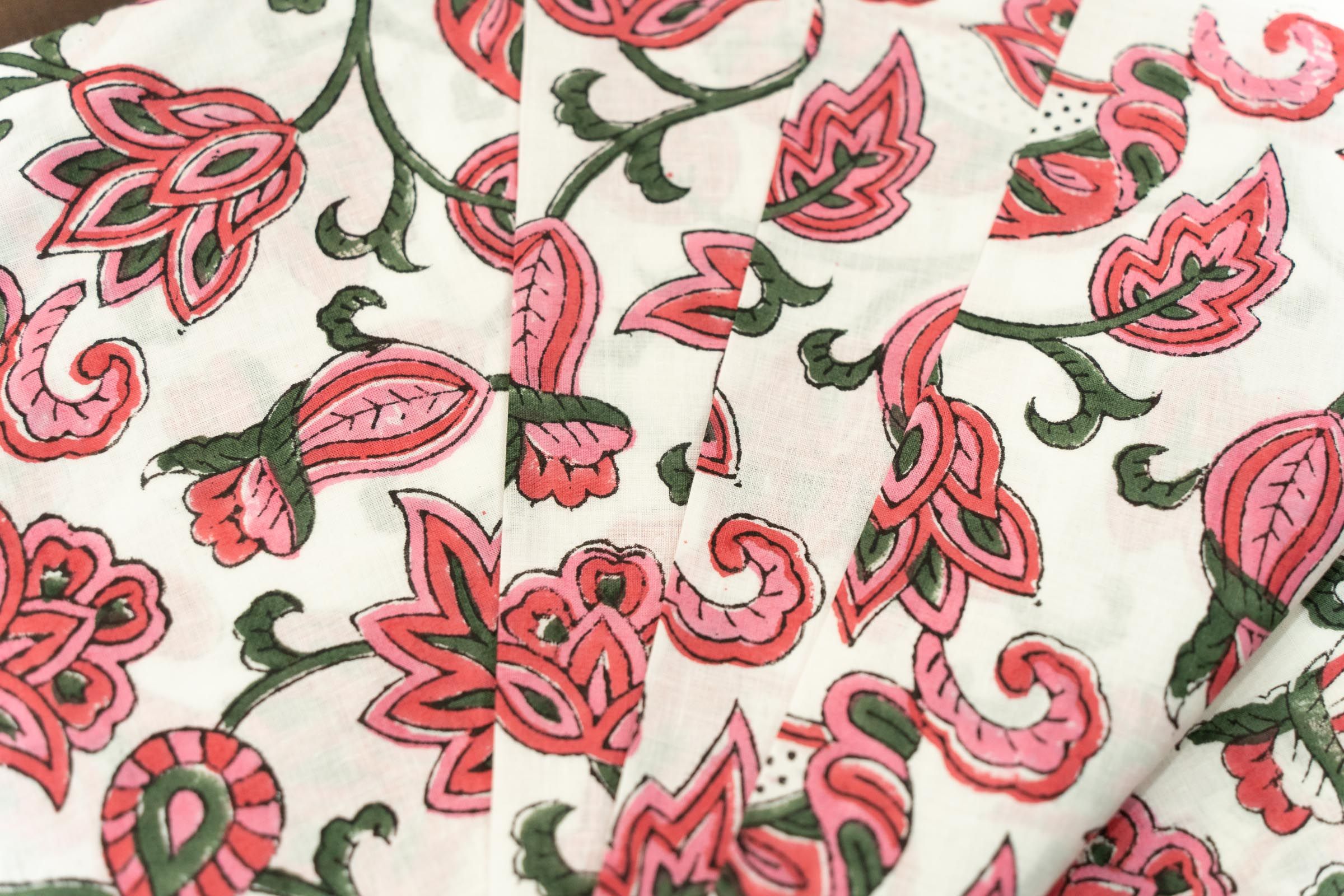 Pink Floral Block Printed Fabric