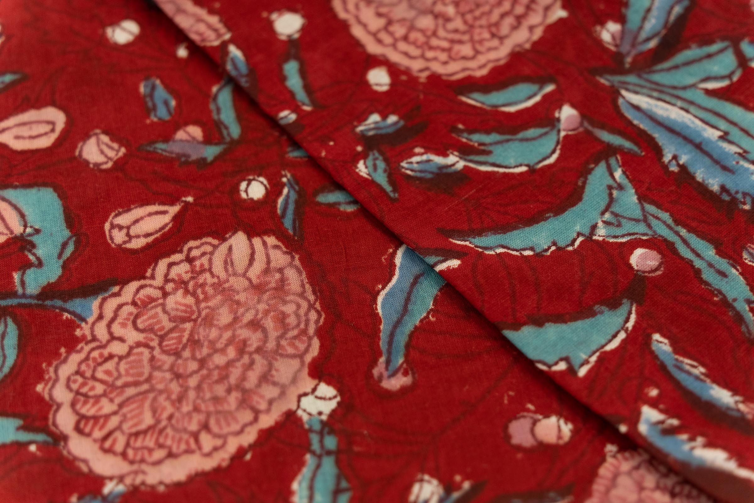 Red Hand Block Printed Cotton Fabric
