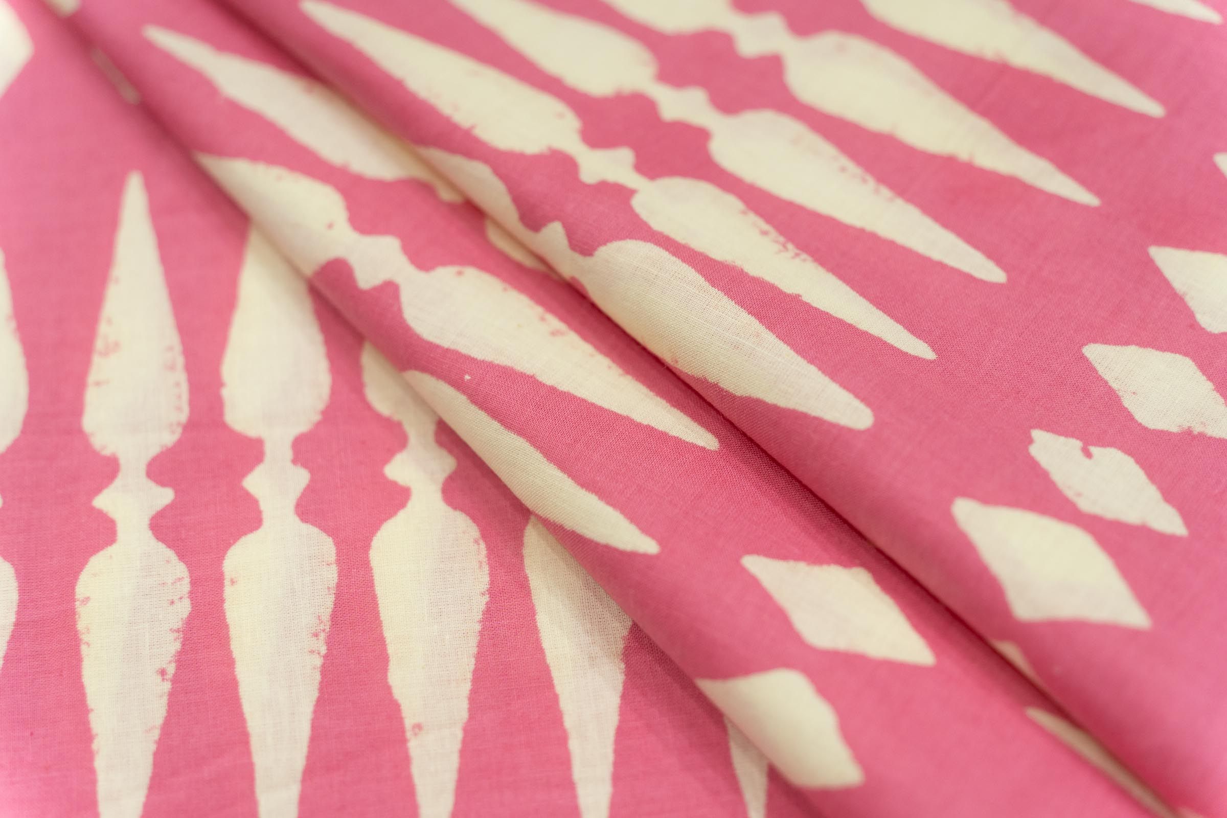 Pink Geometric Hand Block Printed Cotton Fabric