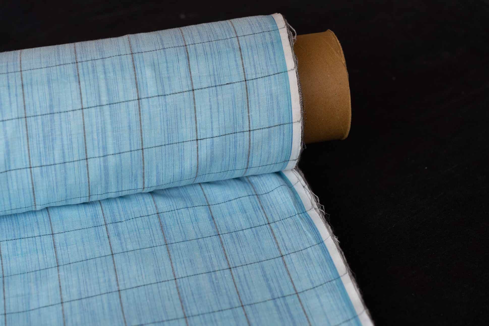 Blue Checks Khari Cotton Blend Fabric(2.25 Mtr)