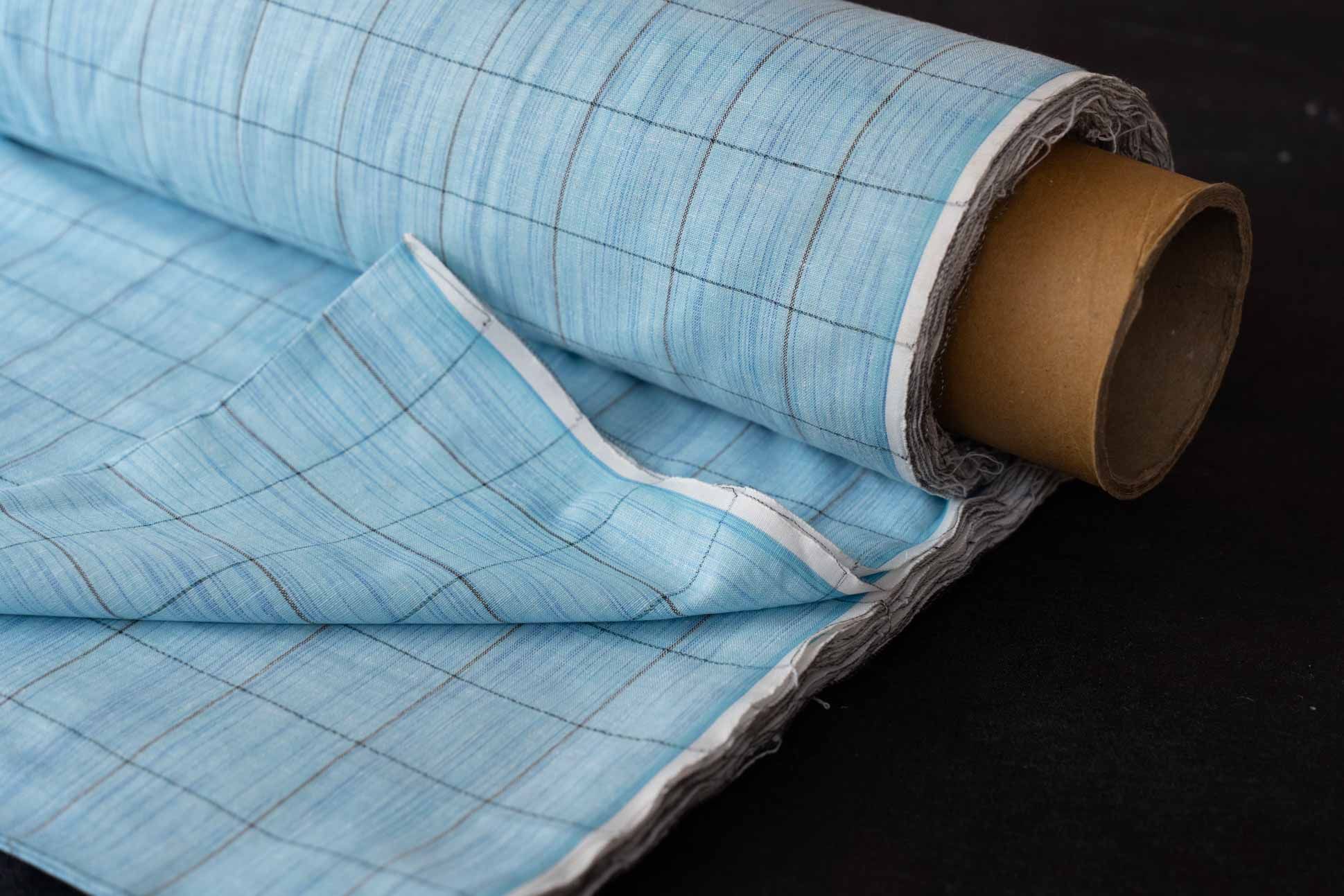Blue Checks Khari Cotton Blend Fabric