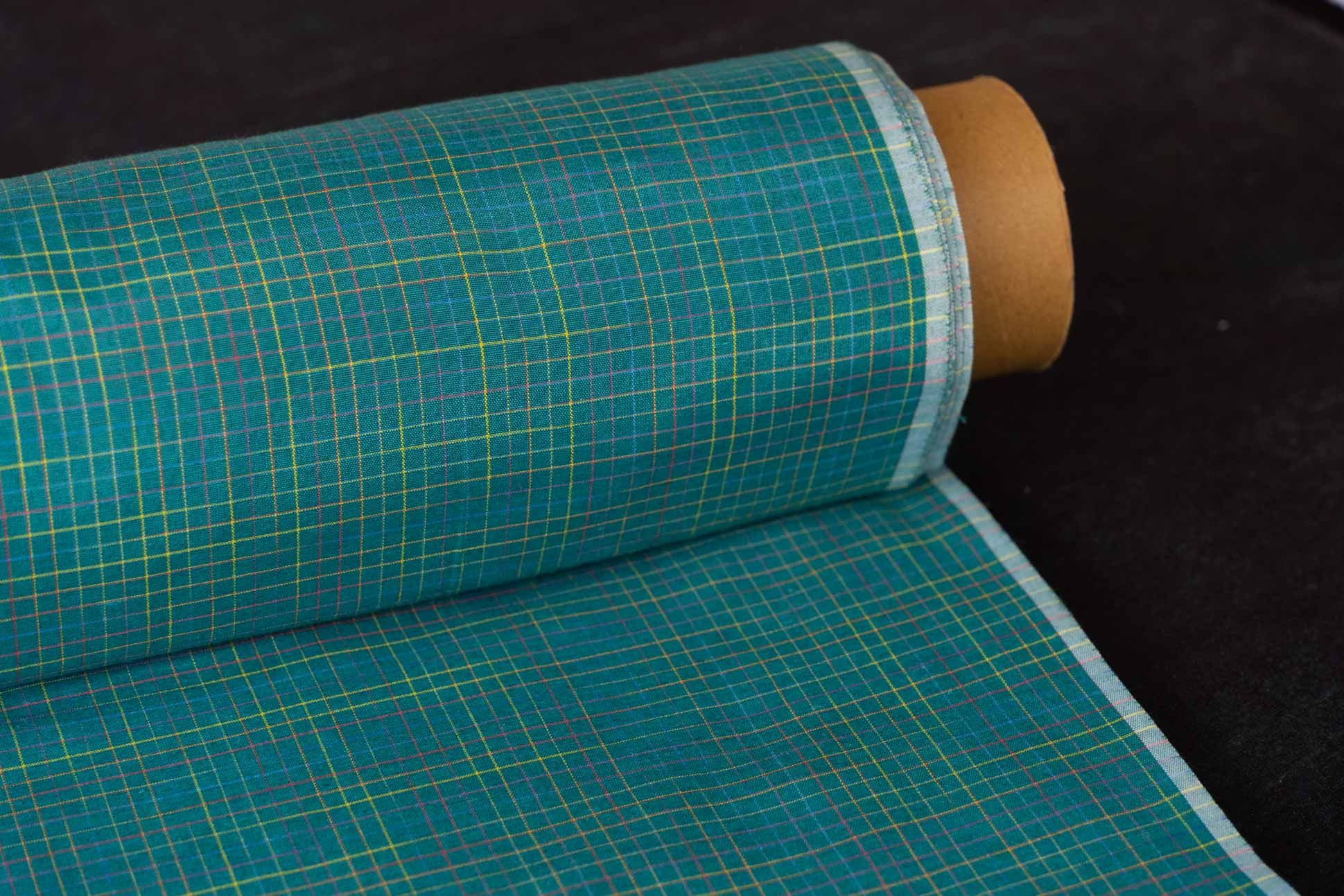 Green Checks Khari Cotton Blend Fabric