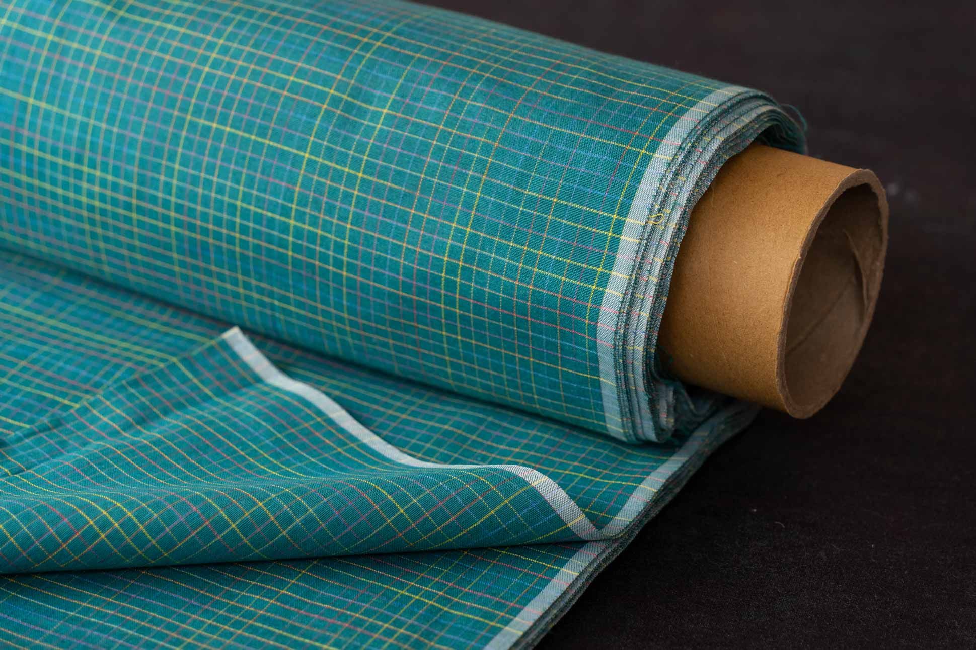 Green Checks Khari Cotton Blend Fabric(2.25 Mtr)