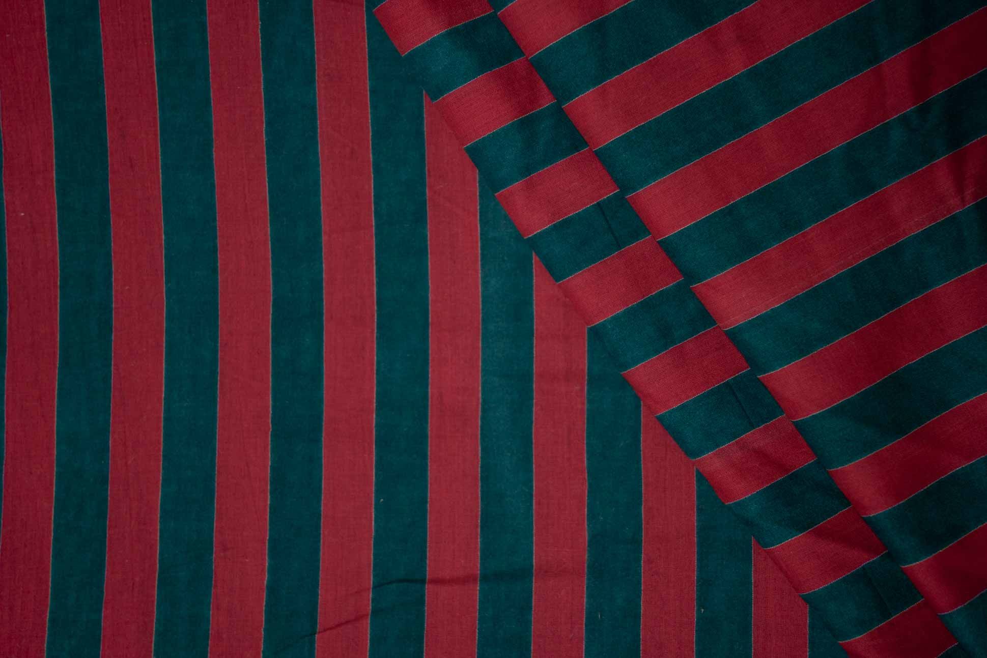 Green Pink Striped Cotton Fabric