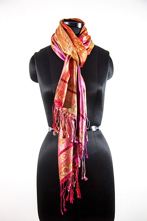 Multicolor Pink Orange Designer Silk Scarves