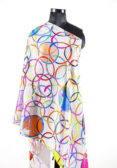 Multicolor Circle Designer Silk Scarves 