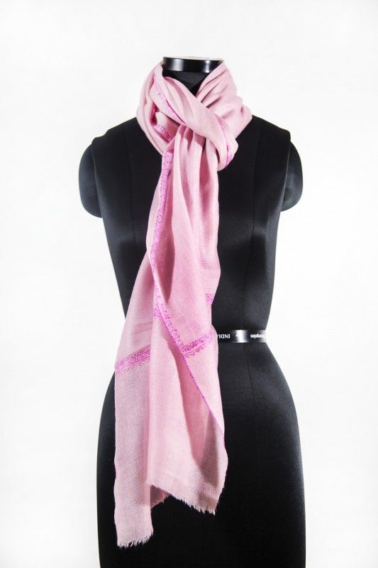 Baby Pink Hand Embroidered Pashmina Scarf