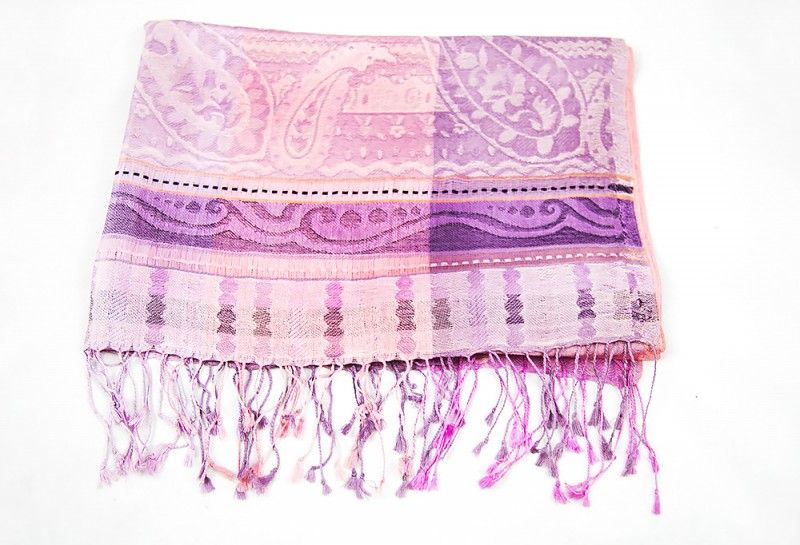 Pink Purple Kashmir Paisley Silk Scarf